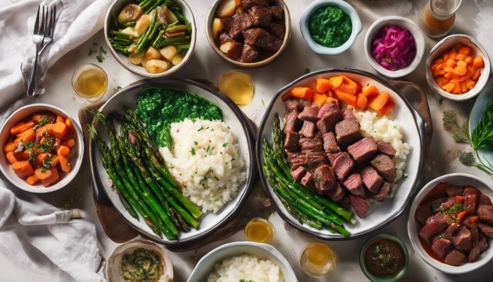 complementing beef tips and rice