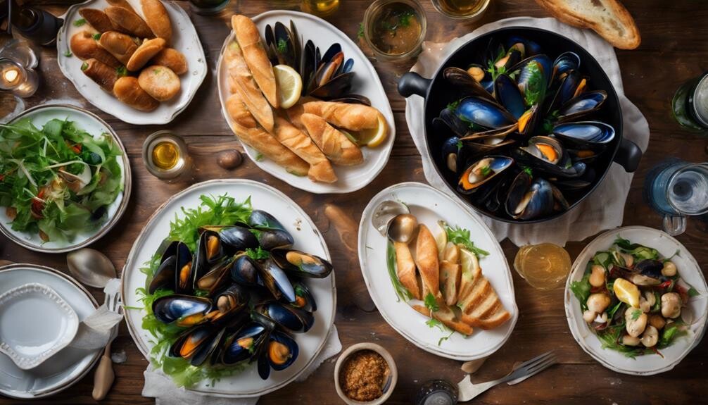mussels and buttery sides