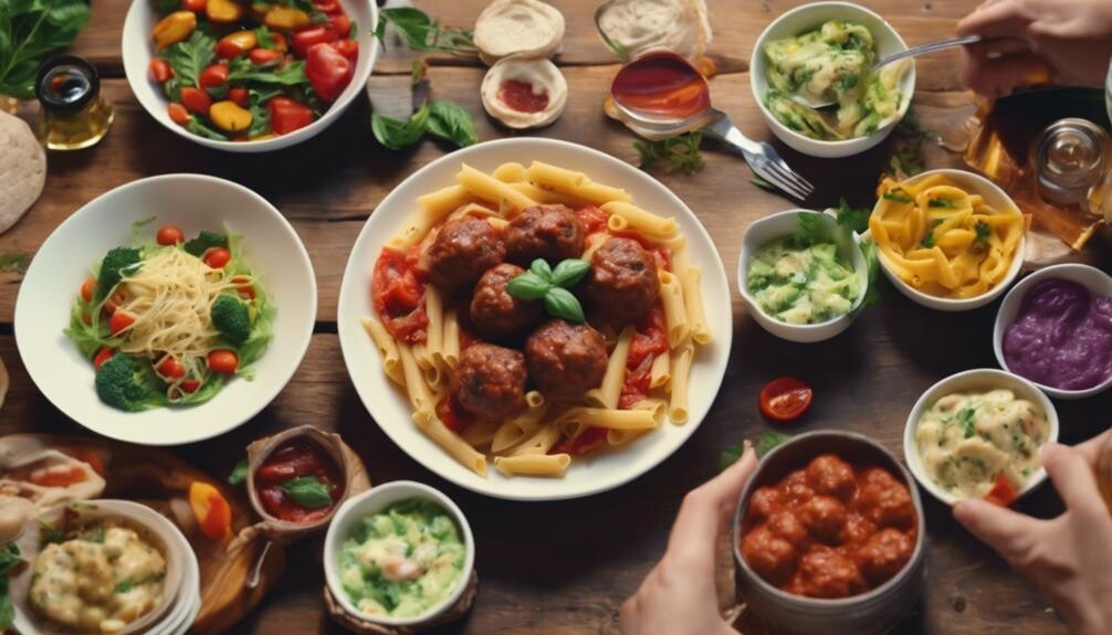 complementing pasta and meatballs