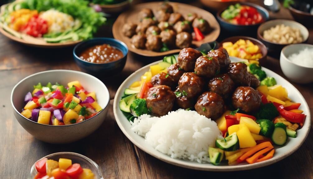 complementing pineapple teriyaki meatballs