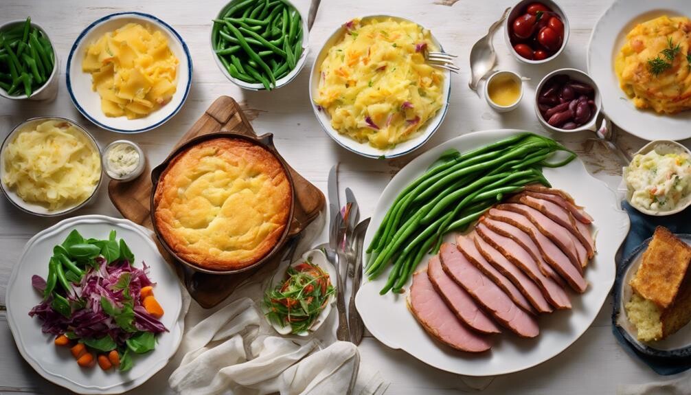 serving ham and potatoes